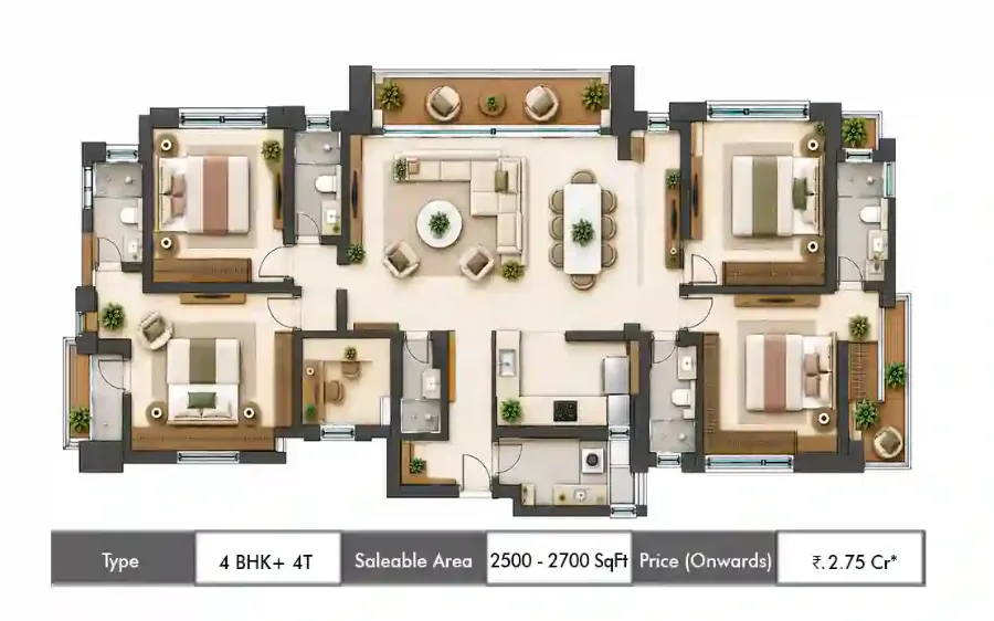 The Earthscape by Bricks and Milestones 4 BHK floor plan, 2500 sq ft carpet area